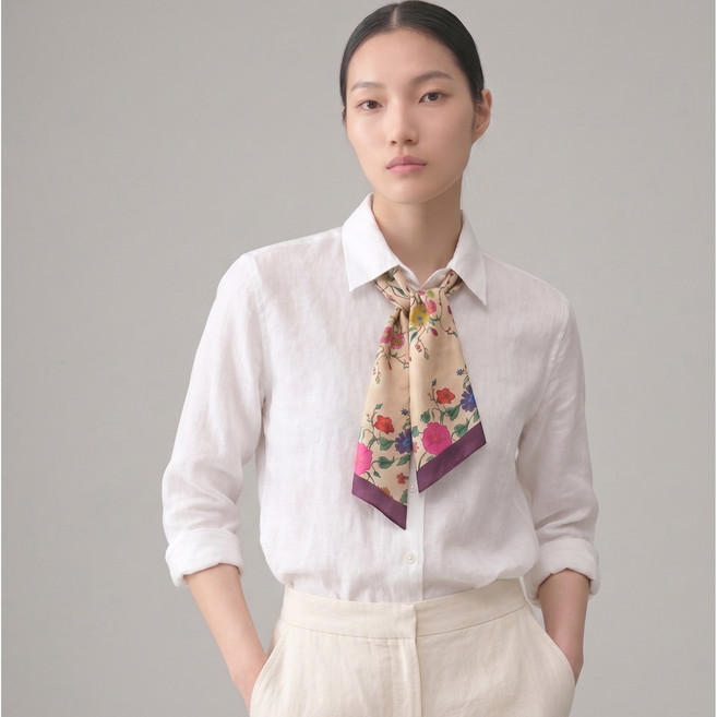 100% 실크 슬림 트윌리 배색 스카프