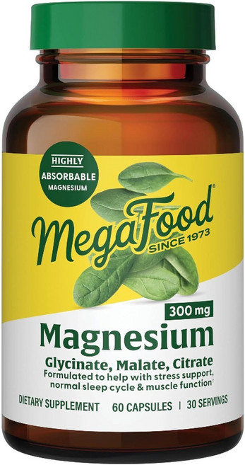 MegaFood 스트레스 수면 근육 이완 뼈 에너지 직장인 보충제 마그네슘 300mg 60캡슐, 60정 (1팩), 1개, 60정