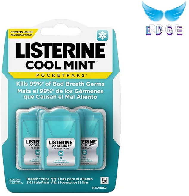 [엣지] 리스테린 쿨민트 후레쉬 버스트 포켓팩 휴대용 필름 브레스 스트립 구강청결제 입냄새 구취 제거제+리뷰 사은품 증정, 3개, 24L - 쿠팡