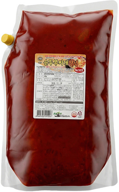 순두부찌개양념 5KG 뉴그린 스파우트 파우치 업소용 대용량 양념 소스 베이스 식당, 1개