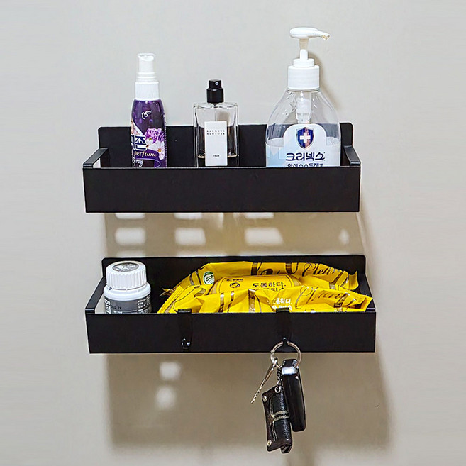 모던밍글 작지만 강력한 틈새 수납 자석 선반, 2개, 블랙