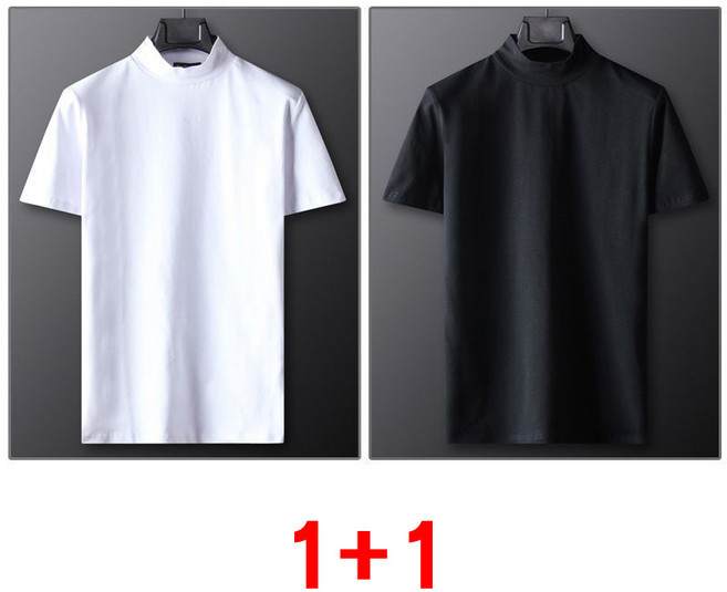 1+1 남성용 반폴라 반팔티 봄 여름 캐주얼 기질 이너 상의 남자 슬림핏 반목 티셔츠 WMY