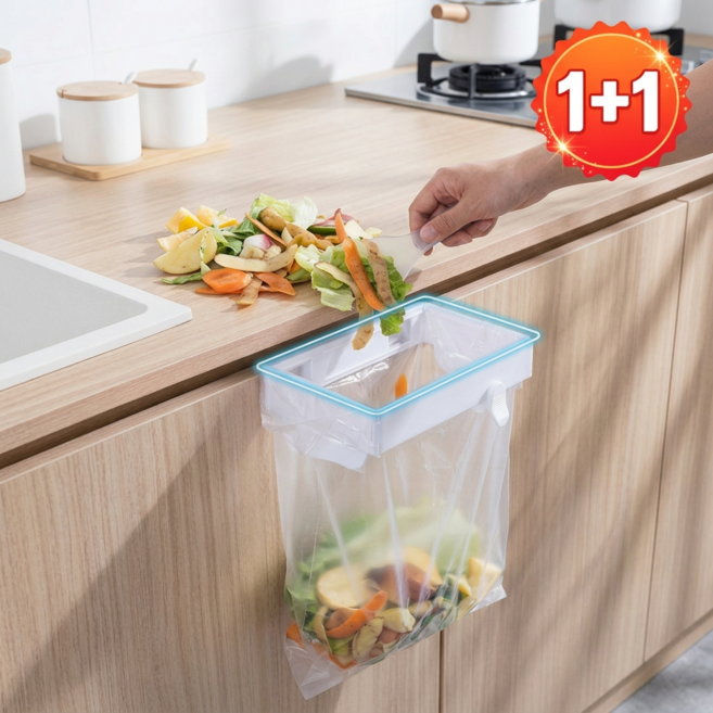 씨티엔 1+1 주방 쓰레기봉투 걸이 접이식 부착식 싱크대 다용도 쓰레기통, 화이트