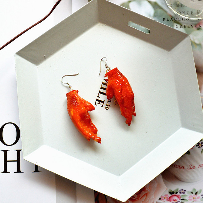 DFMEI 재미 아이디어 귀걸이 개성 귀걸이 시뮬레이션 갈빗발 닭발 닭날개 랍스터 이상한 음식 귀걸이