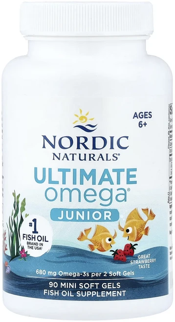 Nordic Naturals Ultimate Omega 주니어 6세 이상 딸기 맛 680mg 미니 소프트젤 90정(1정당 340mg), NordicNaturalsUltimateOmega주니어, 1개, 90정