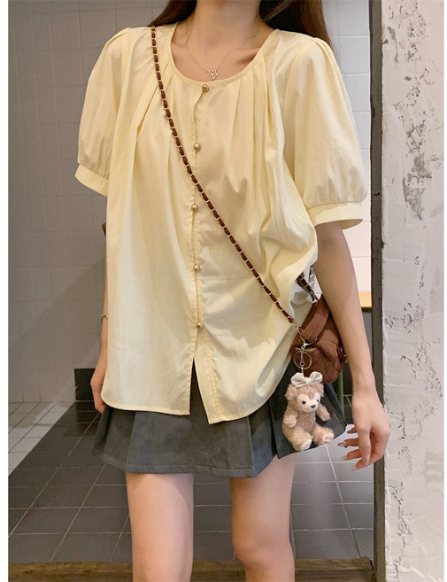 부엉구구 OW0279A 여성 여름 캐주얼 루즈핏 빅사이즈 라운드넥 반팔 셔츠 블라우스