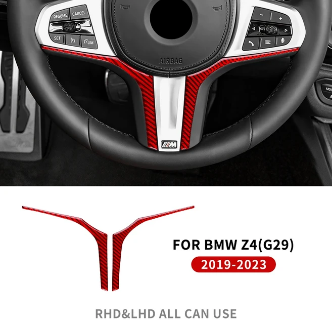 BMW Z4 G29 실제 카본 19-23 인테리어 트림 핸들 스트립 커버 스티커 호환, 레드 카본