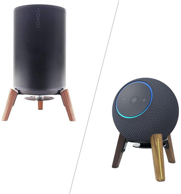 Alloery Sonos Era 100용 목재 스피커 스탠드 Echo Dot Max (최신 세대) HomePod 2 4세대 월넛 우드 (블랙 나무 다리)