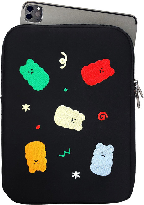 픽101 휴대용 태블릿 노트북 아이패드 파우치 곰돌이 가방 극세사, 1개
