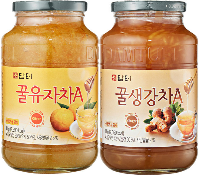 담터 꿀유자차A 1kg + 꿀생강차A 1kg, 1세트, 2개입