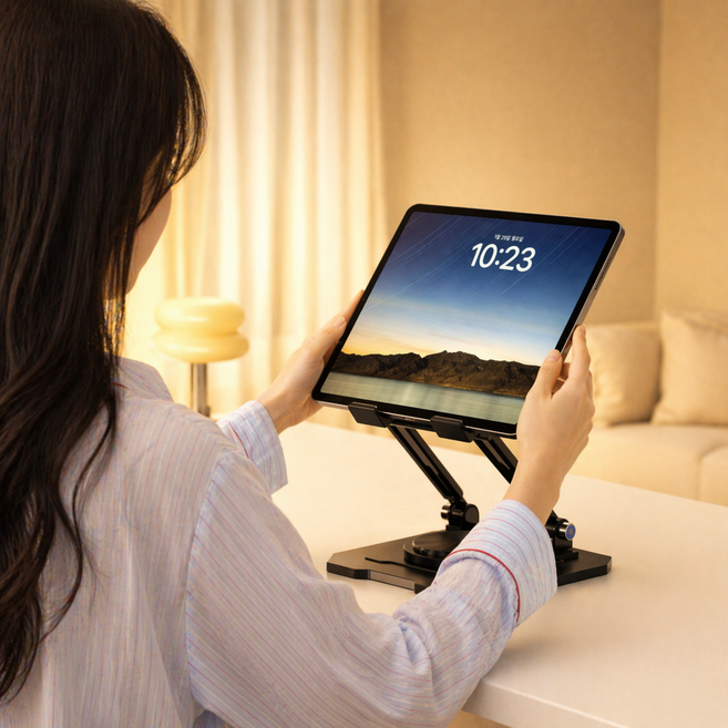아크포지 360도 회전 접이식 휴대용 아이패드 거치대 태블릿 스탠드, 1개, 블랙