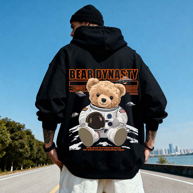 SMALELCC 남자 후드맨투맨 루즈핏 프린팅 기모 후드티 셔츠