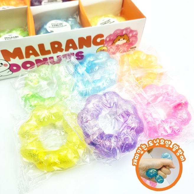 말랑쫀득 스퀴시 말랑이 주물럭 모찌 스트레스 볼 피젯 토이, 균일혼합, 63g, 6개, 말랑 도너츠