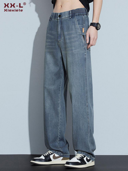 스트레이트핏 쿨링 남자 청바지 여름 얇은 텐셀 데님 팬츠