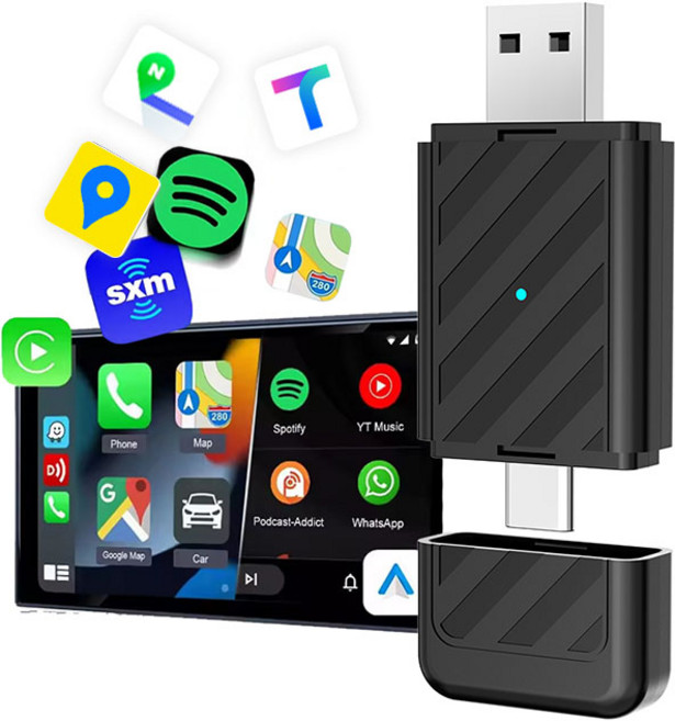 해브유 차량용 2in1 무선 오토 카플레이 애플 안드로이드 호환 미니 어댑터, CA-09