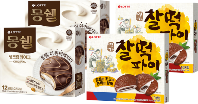 롯데 몽쉘408g 2개+명가찰떡파이350g 2개, 1개, 408g