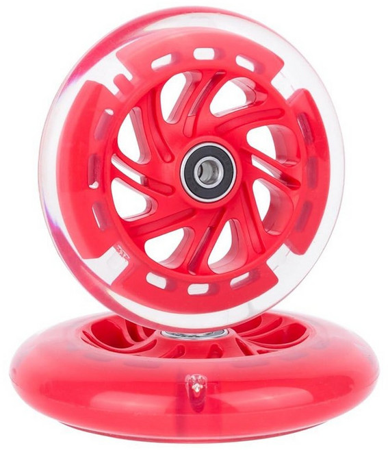 AOWESM 120mm 라이트 업 스쿠터 휠 플래시 3륜 킥 전면 교체 어린이 유아 남아 및 여아용 (2팩) (레드), Red