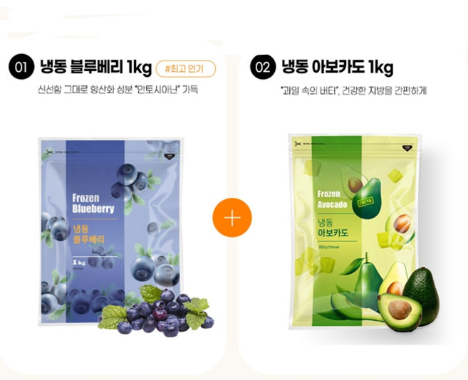 [다정다감푸드] 냉동 과일 혼합 구성 블루베리 + 아보카도 다이스, 1개, 1kg