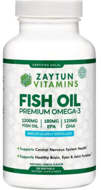 Zaytun Halal Fish Oil 1200mg Omega 3 Premium EPA/DHA One Per Day Supports Heart Joint Health, 1, 1개