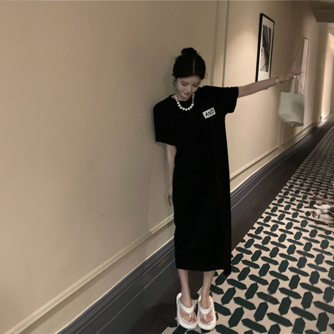 블랑루즈 앤드 반팔 캐주얼 롱 원피스