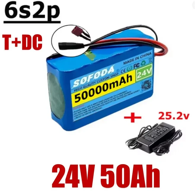 새로운 24V 6s2p 50Ah 18650 충전식 리튬 배터리 팩 이온 내구성 있는 성능, 03 T-DC