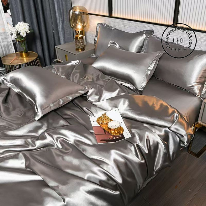 컬러실크 이불커버 베개커버세트, 은회색