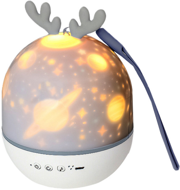 星空投影小夜燈 附遙控器與6款投影燈片, 小鹿投影燈(智能款)內建8首音樂