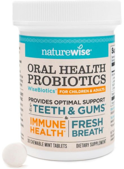 네이처로와이즈 구강 프로바이오틱스 구취 제거 무설탕 민트 맛 츄어블 락토바실러스 루테리 와 성인 비유전자조작, 30개 (1팩)