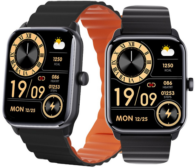 ebeiya 통화가능 스마트워치 대화면 운동측정 알림 확인 가능한, 블루투스, 4.65cm, 블랙+오렌지