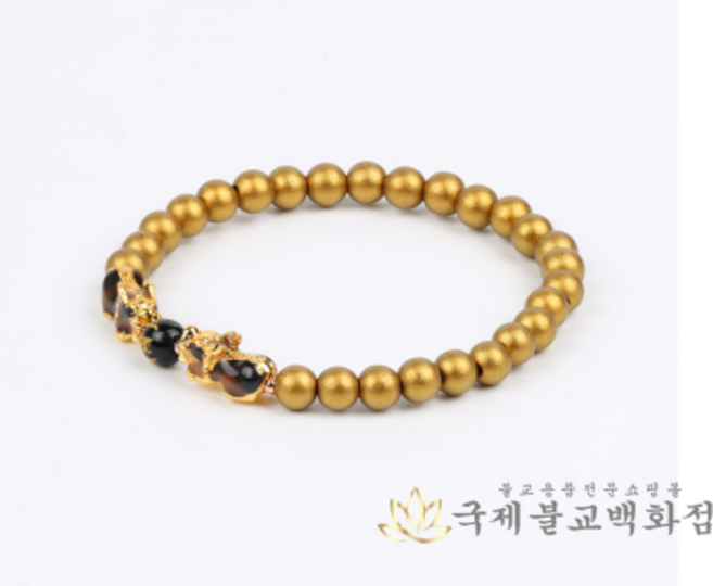 오닉스 오동나무 옻칠 비휴 재물 건강 팔찌, 갈색, 1개