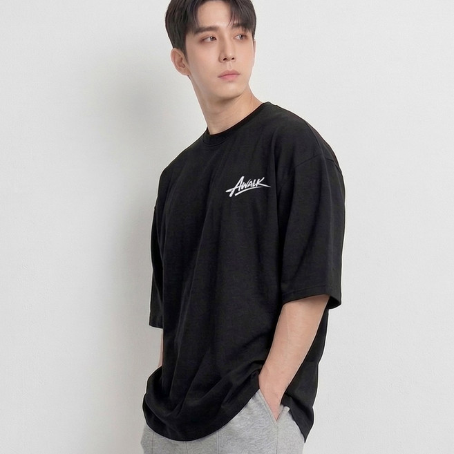 어워크 오버핏 반팔 빅사이즈 5부 프린팅 티셔츠