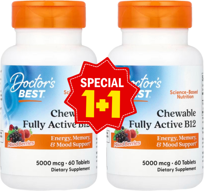 1+1 닥터스베스트 츄어블 풀 엑티브 B12 믹스베리 5000mcg 60정 비타민B / 해외직구 미국정품, 태블릿, 성인남녀공용, 2개