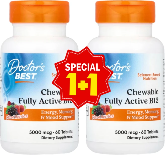 1+1 닥터스베스트 츄어블 풀 엑티브 B12 믹스베리 5000mcg 60정 비타민B / 해외직구 미국정품, 태블릿, 성인남녀공용, 2개 - 쿠팡