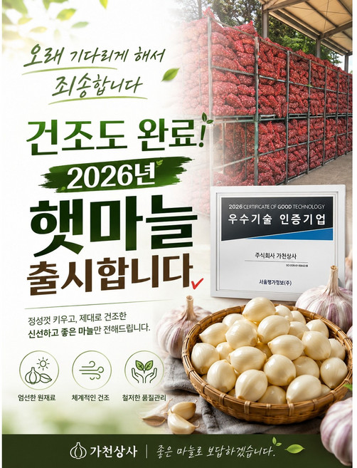 창녕 깐마늘 2026년 "햇마늘" 탈피 직송!!, 1개, 1kg