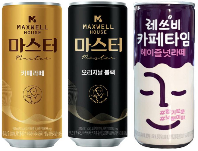 맥스웰 마스터 오리지날 블랙 240mlx30개+맥스웰 카페라떼 240mlx15개+레쓰비 카페타임 헤이즐넛라떼 240mlx15개, 1개, 240ml