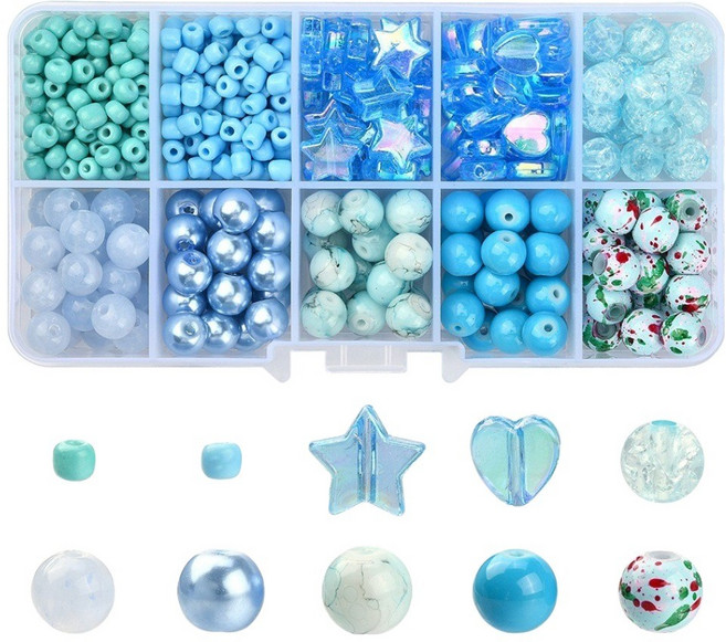 비즈 키링 만들기 10종 세트, 블루, 1세트