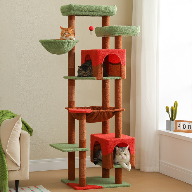 PAWZ Road 8단 대형 다색 패브릭 캣타워175CM 큰 사이즈 숨숨집+ 해먹+ 탑 라운지, 1개, 브라운