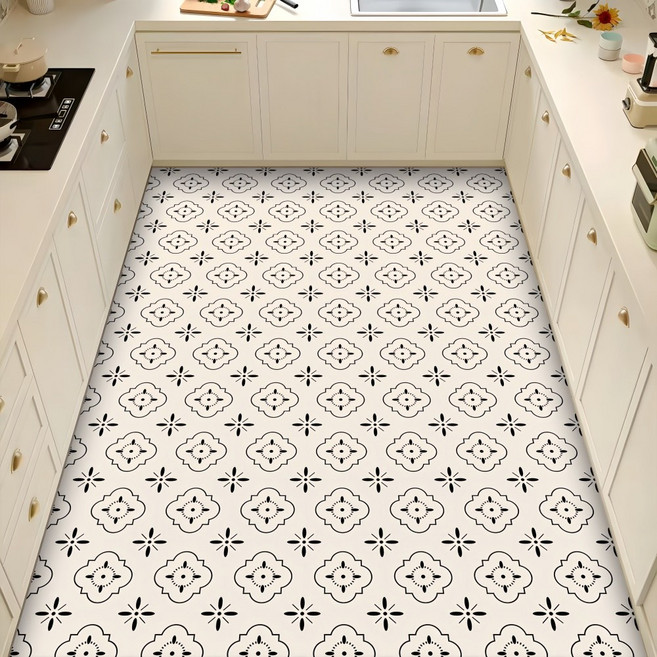 트렌디고 특대형 잘라쓰는 pvc 주방매트 3미터 주방 바닥 현관 발매트 방수 미끄럼방지 가능, 1개, 블랙플라워