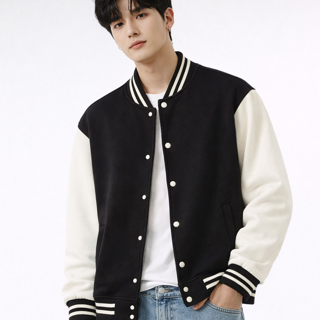 후쿠호 남자 봄가을용 배색 야구점퍼 캐주얼 데일리룩