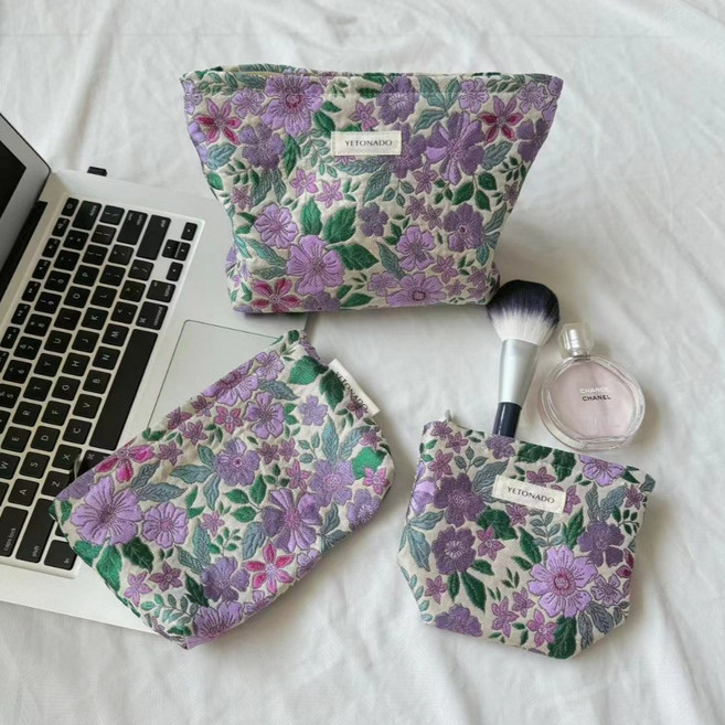 보스케 플라워 자수 화장품 여행용 파우치 패브릭