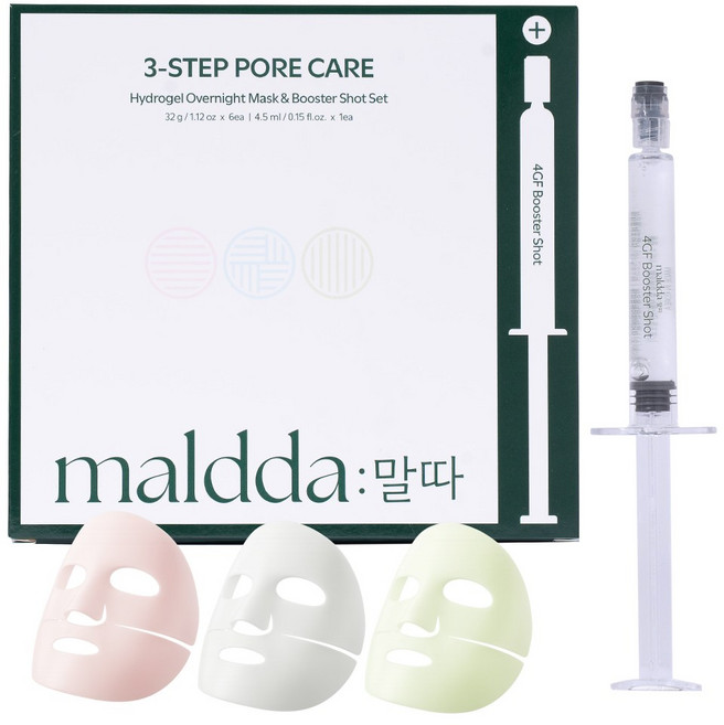 말따 3스텝 모공케어 콜라겐 하이드로 겔 오버나이트 마스크팩 앤 부스터샷 세트 스피큘 리들샷 수면팩, 1개, 3개입