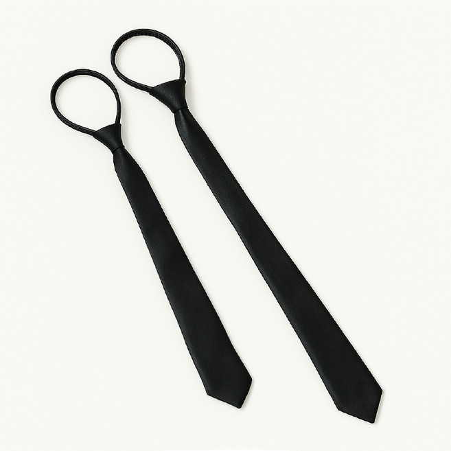 오드아이 지퍼형 자동넥타이 검정 슬림 블랙 정장 교복 코스프레 셔츠 솔리드 단색 넥타이 38cm 48cm