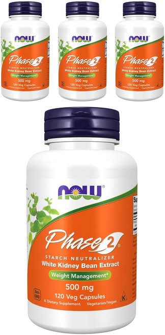 NOW Foods Phase 2白腎豆萃取物素食膠囊, 120顆, 4罐