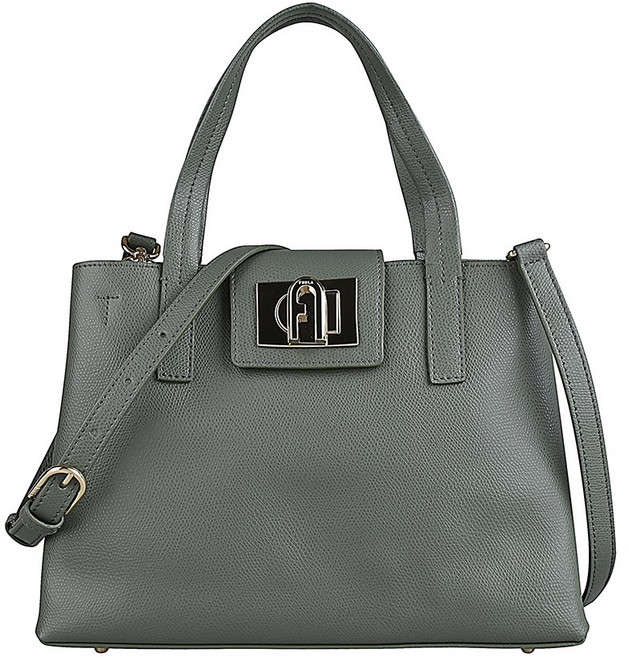 FURLA 1927金屬拱門LOGO荔枝紋牛皮手提斜背包(中), 仙人掌綠