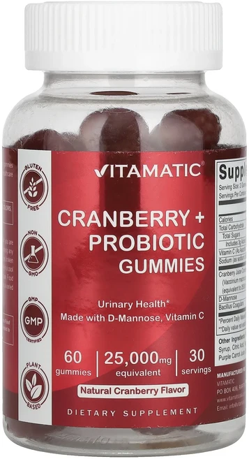 Vitamatic 크랜베리 + 프로바이오틱 구미젤리 천연 크랜베리 구미젤리 60개, Vitamatic크랜베리프로바이오틱구미젤리천연크랜베리구, 60정 - 쿠팡
