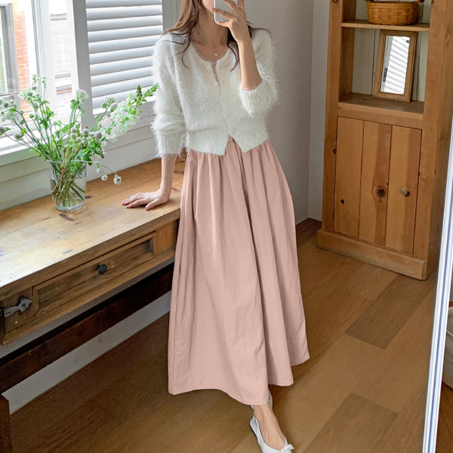 마이쏭 여성 빅사이즈 루즈핏 바스락레이어드나시롱원피스