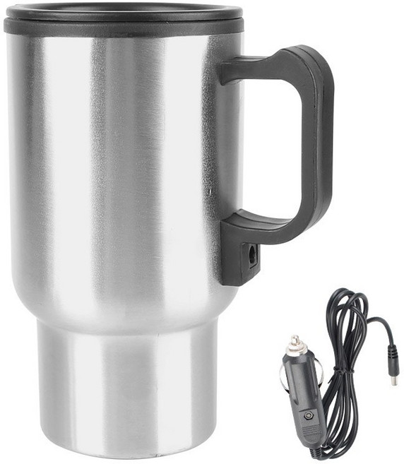 캠핑 여행 주전자 차량 난방 컵 12V 450ml 스테인레스 스틸 물 커피 우유 열 머그잔 전기 자동차, 1) Silver, 1) Silver