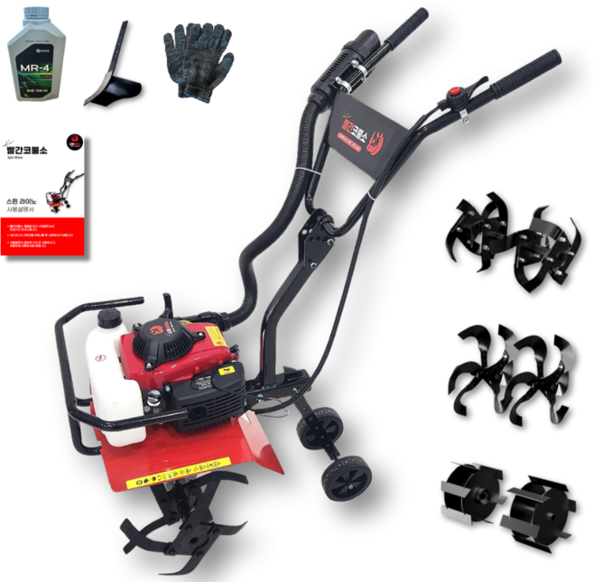 빨간코뿔소 농업용 텃밭 밭가는 기계 경운기 미니 관리기, 풀패키지, 프리미엄 4행정, 1개