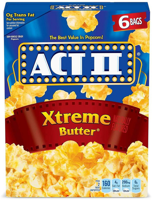 ACT II Xtreme Butter 전자레인지 팝콘 6개입 78g(2.7온스) 백, 6개, 77g