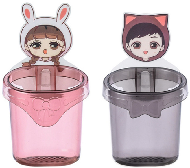 귀요미 부착형 욕실 칫솔꽂이 캐릭터 흡착 걸이, 그레이(곰돌이), 1개